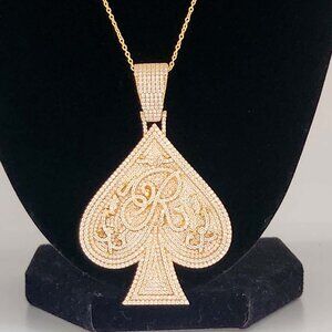 3.55 Ct Natural Moissanite Men's Ace of Spade Pendant in 14k Gold Over Silver